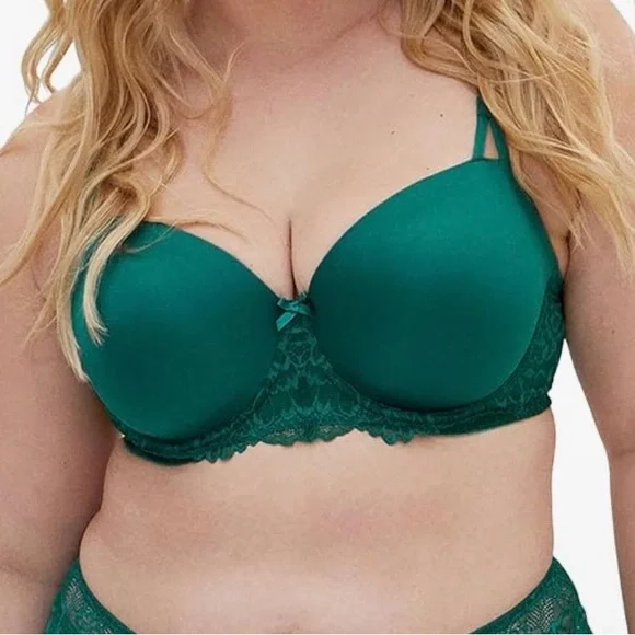 Elegant Emerald green Lace Trim Bra Ladies Size 42C NEW - Picture 3 of 10